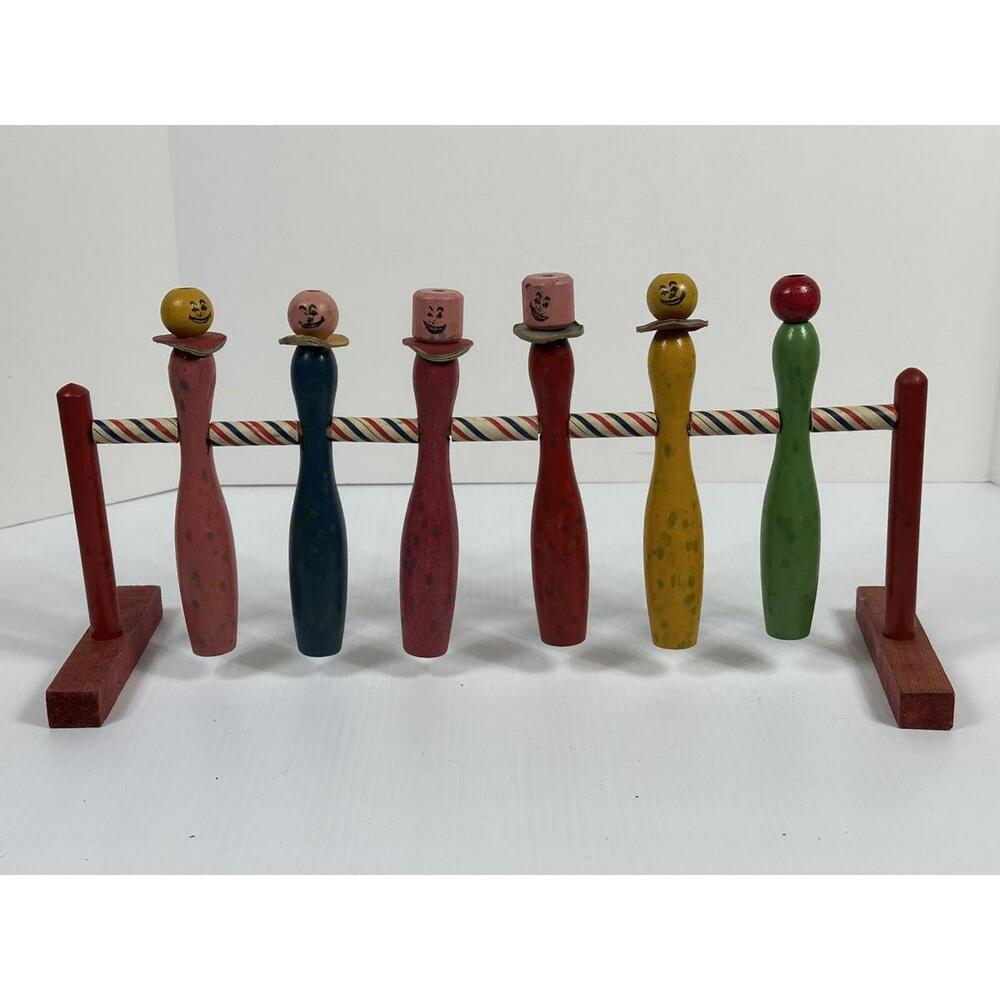 Vintage Wooden Skittles Tabletop Bowling Pins Balls‎ Game Set Child's Toy